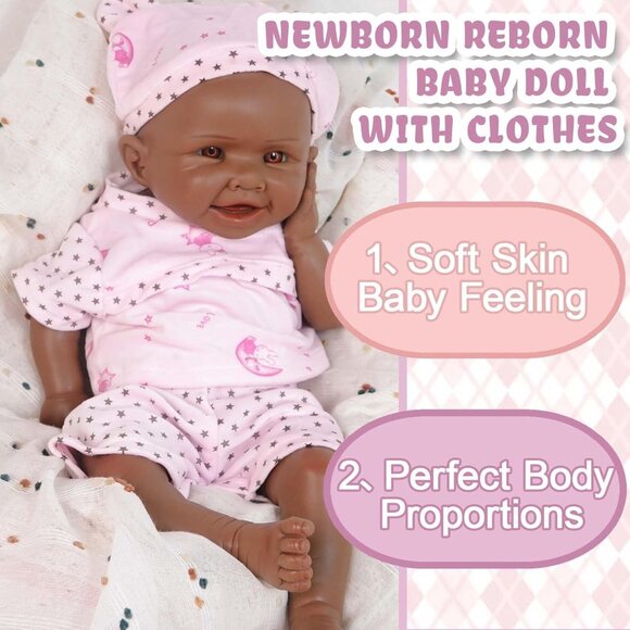19.49in Full Silicone Non Vinyl dark Brown Smiling Baby Dolls BOY Reborn Doll - Picture 2 of 7
